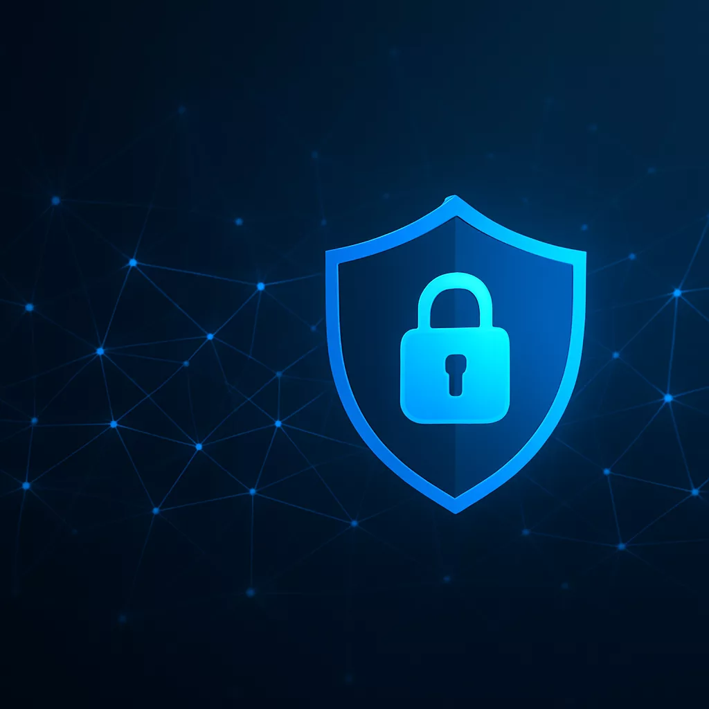 Digitale Cloud- und Sicherheitssymbole auf blauem Hintergrund